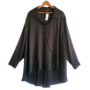 Lane Bryant Sheer High Low Hem Button Down Shirt Tunic  Blouse Black Size 20 NWT